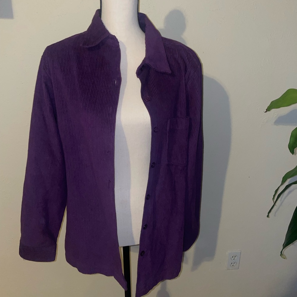 corduroyed purple shirt
